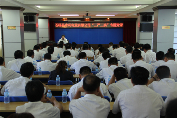 6月5日，蒼梧縣水利電業(yè)有限公司開展 “三嚴(yán)三實”專題教育黨課暨黨風(fēng)廉政教育培訓(xùn)，黨課邀請蒼梧縣人民檢察副檢察長莫孔文為